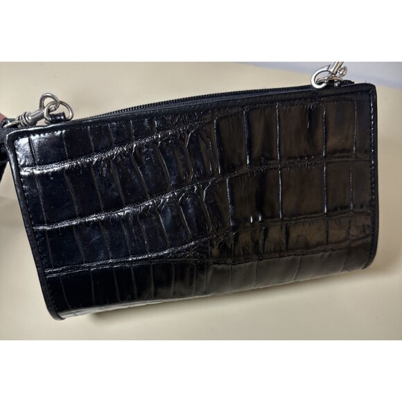 Brighton Crossbody Black Plaid Faux Croc Leather Wallet Purse Back Zip Pocket - Picture 7 of 8